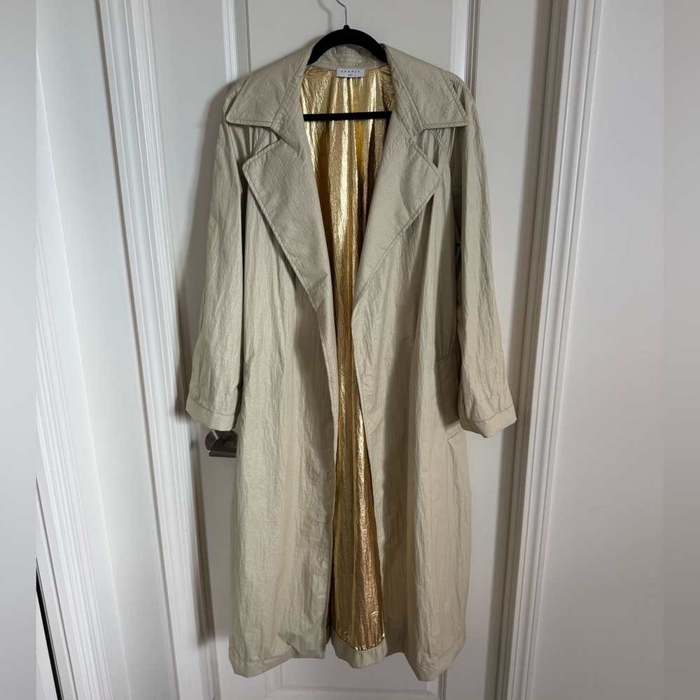 Sandro Cream Trench Coat with Gold Lining